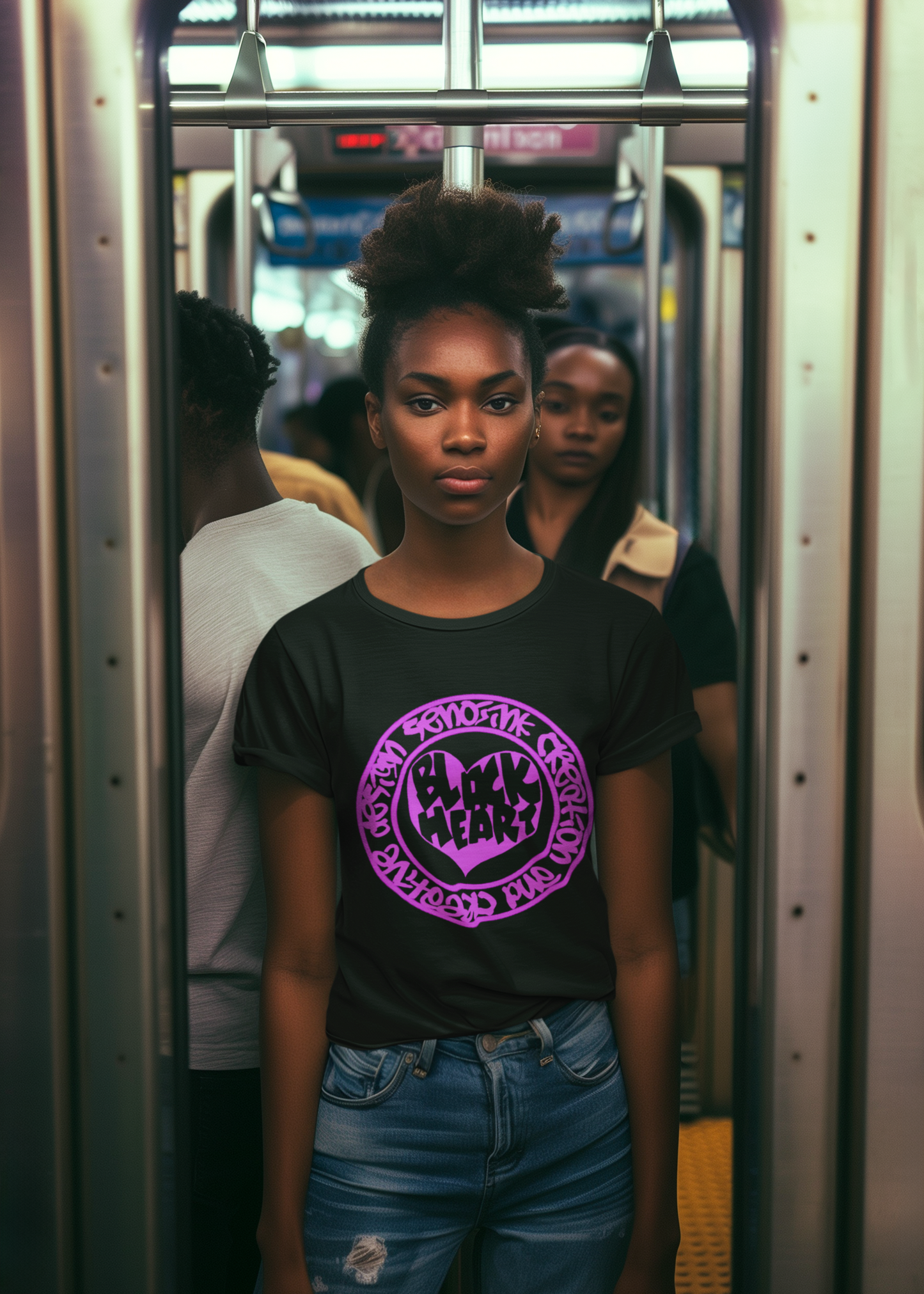 BLACK HEART NEON PINK T-shirt